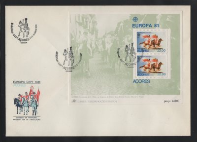 1981 - FDC Bloco nº 36. Europa CEPT - AÇORES. Carimbo de Lisboa. Em boas condições.