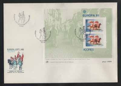 1981 - FDC Bloco nº 36. Europa CEPT - AÇORES. Carimbo do Porto. Em boas condições.