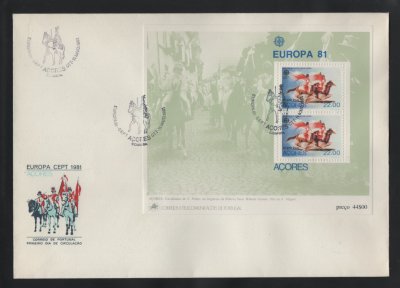 1981 - FDC Bloco nº 36. Europa CEPT - AÇORES. Carimbo de Coimbra. Em boas condições.