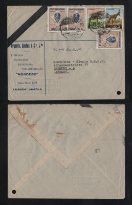 1954 - Carta de Angola para a Alemanha. Selos de 10c (3), 1ag e 5ags. Em boas condições.
