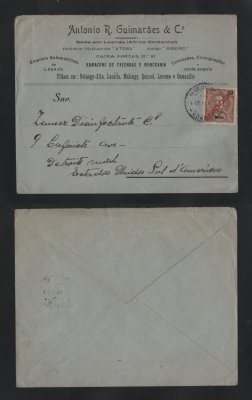 1914 - Carta de Angola para os EUA. Selo de 50r. Em boas condições.