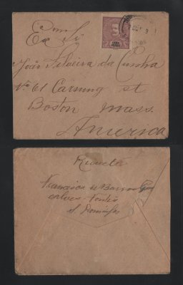 1909 - Carta de Cabo Verde para os EUA. Selo de 75r. Em boas condições.