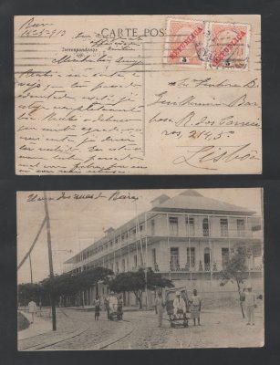 1913 - Postal circulado da Beira para Portugal (Lisboa). Carimbo de chegada no verso. Em boas condições.