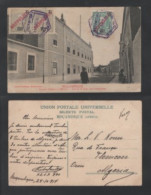 1914 - Postal circulado de Moçambique para a Algeria. Em boas condições.
