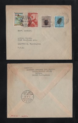 1955 - Carta da Guiné para os EUA. Selos de 1$00, 50c, 70c e 10c. Em boas condições.