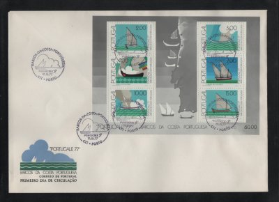 1977 - FDC Bloco nº 22. Barcos da Costa Portuguesa. Carimbo do Porto. Em boas condições.