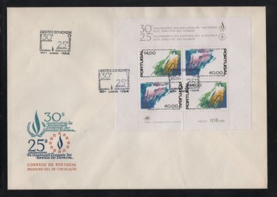 1978 - FDC Bloco nº 24. Direitos do Homem. Carimbo de Lisboa. Em boas condições.
