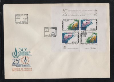 1978 - FDC Bloco nº 24. Direitos do Homem. Carimbo de Coimbra. Em boas condições.