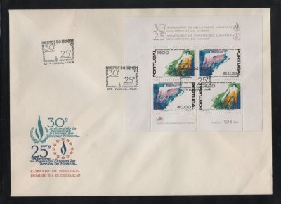 1978 - FDC Bloco nº 24. Direitos do Homem. Carimbo de Funchal. Em boas condições.