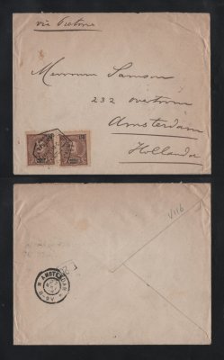 1904 - Carta de Lourenço Marques para a Holanda. Selos de 130r (2). Carimbo de chegada no verso. Em boas condições.