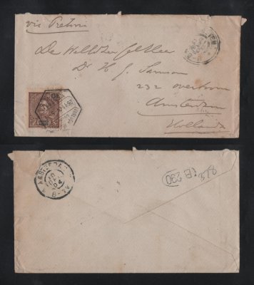 1904 - Carta de Lourenço Marques para a Holanda. Selo de 130r. Carimbo de chegada no verso. Em boas condições.