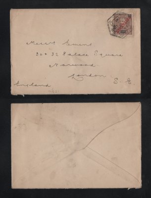 191? (data ilegível) - Carta de Lourenço Marques para Londres. Selo de 50r. Em boas condições.