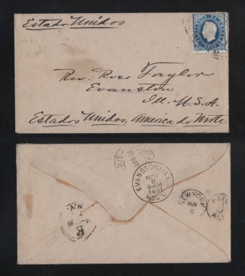1891 - Carta de Angola para os EUA. Selo de 50r. Carimbo de chegada no verso. Em boas condições.