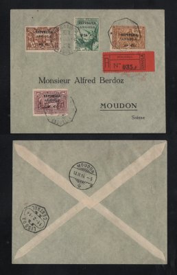 1914 - Carta registada de Angola (Benguela) para a Suíça. Carimbo de chegada no verso. Em boas condições.