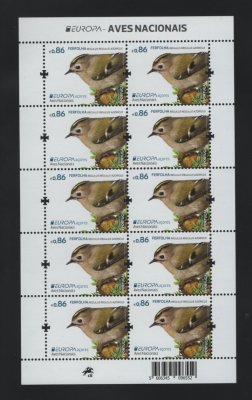 2019 - Folha Miniatura nº 95. Europa - Aves Nacionais - Açores. Nova sem charneira. Em boas condições.