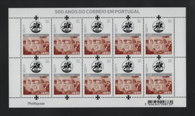 2019 - Folha Miniatura nº 99. 500 Anos do Correio Em Portugal. Nova sem charneira. Em boas condições.