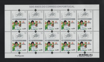 2019 - Folha Miniatura nº100. 500 Anos do Correio Em Portugal. Nova sem charneira. Em boas condições.