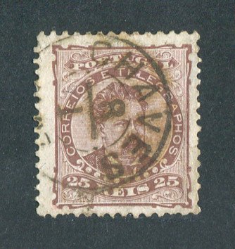 1882/83 - Afinsa nº 57. King Luiz I. 25 reis used. Porcelana paper (chalk paper), perforation 11 1/2. CANCEL FROM CHAVES. In good condition.