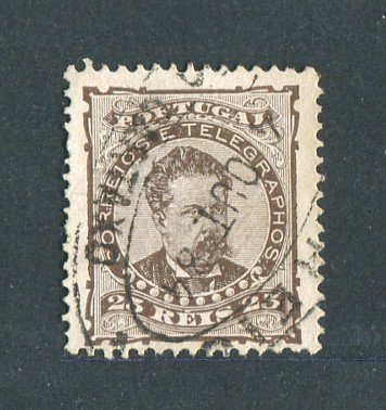 1882/83 - Afinsa nº 57a. D. Luis I de frente. Selo de 25 reis usado. Papel porcelana, denteado 12 1/2. CARIMBO DO CARTAXO. Em boas condições.