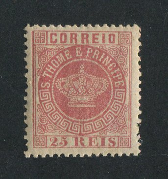 1870 - Afinsa nº 4. Tipo Coroa. Selo de 25 reis novo SEM CHARNEIRA (**) e com goma original. Papel fino, denteado 12 1/2. Em boas condições.