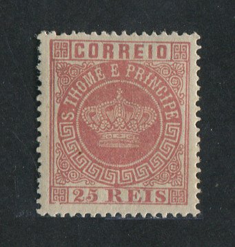 1870 - Afinsa nº 4c. Tipo Coroa. Selo de 25 reis novo, COM CHARNEIRA (*) e goma original. Papel fino, denteado 13 1/2. Em boas condições.