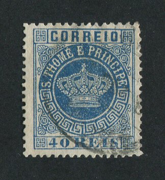 1870 - Afinsa nº 5b. Tipo Coroa. Selo de 40 reis USADO. AZUL. Denteado 13 1/2. Em boas condições.