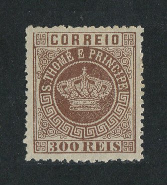 1870 - Afinsa nº 9. Tipo Coroa. Selo de 300 reis novo, SEM GOMA. Denteado 12 1/2. Em boas condições.