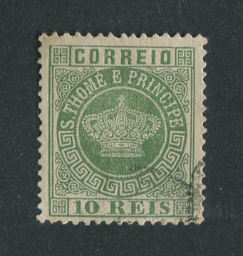 1881 - Afinsa nº 10. Tipo Coroa. Selo de 10 reis USADO. Denteado 12 1/2. Em boas condições.