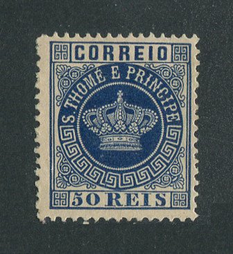 1881 - Afinsa nº 14b. Tipo Coroa. Selo de 50 reis novo, SEM GOMA. AZUL ESCURO. Denteado 12 1/2. Em boas condições.
