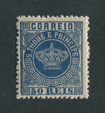 1881 - Afinsa nº 14. Tipo Coroa. Selo de 50 reis novo SEM CHARNEIRA (**) e com goma original. AZUL. Denteado 12 1/2. Em boas condições.