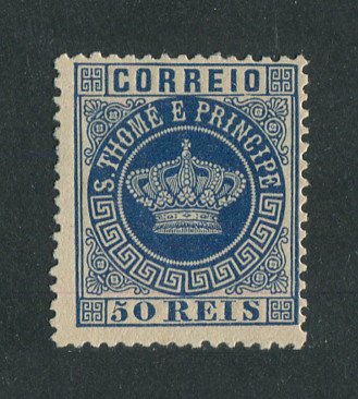 1881 - Afinsa nº 14. Tipo Coroa. Selo de 50 reis novo, SEM GOMA. AZUL. Denteado 12 1/2. Em boas condições.