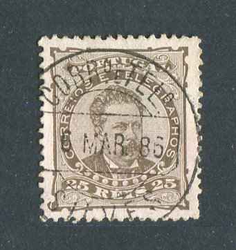 1882/83 - Afinsa nº 57a. D. Luis I de frente. Selo de 25 reis usado. Papel porcelana, denteado 12 1/2. CARIMBO DE SILVES. Em boas condições.