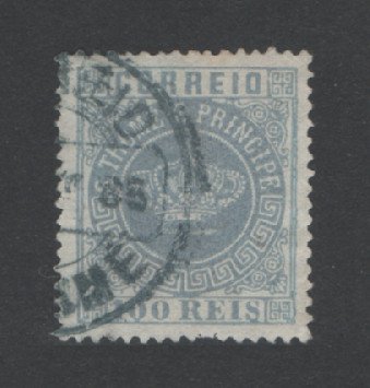 1870 - Afinsa nº 7a. Tipo Coroa. Selo de 100 reis USADO. Denteado 13 1/2. Em boas condições.