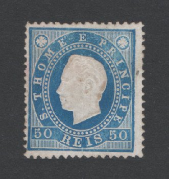 1887 - Afinsa nº 20. D. Luis I. Selo 50 reis novo, SEM GOMA. AZUL. Denteado 13 1/2. Em boas condições.