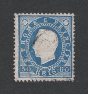1887 - Afinsa nº 20. D. Luis I. Selo 50 reis USADO. AZUL. Denteado 13 1/2. Em boas condições.