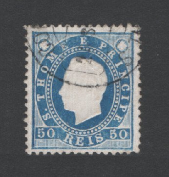 1887 - Afinsa nº 20b. D. Luis I. Selo 50 reis USADO. AZUL. Denteado 12 1/2. Em boas condições.
