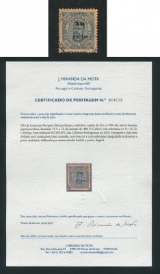 1896 - Afinsa nº 31. D. Carlos com sobretaxa. Selo de 50r/300r USADO. Com CERTIFICADO DE PERITAGEM (CERTIFICATE). Em boas condições.