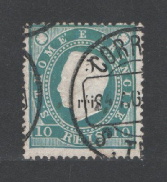 1889 - Afinsa nº 24. D. Luis I com sobrecarga. Selo de 5r/10r usado. Em boas condições. (ler descrição)