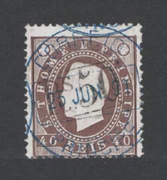 1889 - Afinsa nº 26. D. Luis I com sobrecarga. Selo de 50r/40r usado. Em boas condições. (ler descrição)