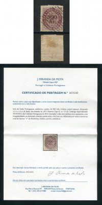 1871 -Afinsa nº 15. Nativos. Tipo II. Selo de 900 reis USADO. Com CERTIFICADO DE PERITAGEM. Em boas condições.