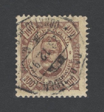 1893 - Afinsa nº 39. D. Carlos I. Selo de 100 reis USADO. Em boas condições.