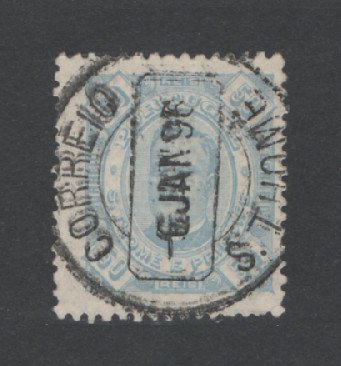1893 - Afinsa nº 36a. D. Carlos I. Selo de 50 reis USADO. Papel pontinhado, denteado 13 1/2. Em boas condições.