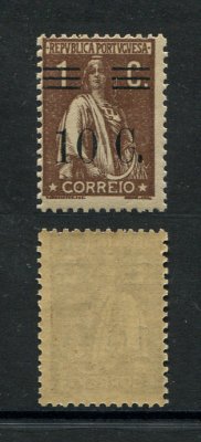 1928 - Afinsa nº 455m. Ceres. Selo de 10c/1c novo SEM CHARNEIRA (**) e com goma original. PAPEL PARAFINADO. Com CERTIFICADO DE PERITAGEM (CERTIFICATE). Em boas condições.