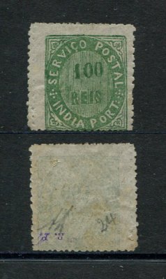 1876 - Afinsa nº 30. Nativos. Tipo IIB. Selo de 100 reis novo COM CHARNEIRA (*) e goma original. Com CERTIFICADO PERITAGEM. Em boas condições.