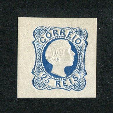 1855/6 - Afinsa nº 6. Reimpressão de 1885. D. Pedro V, cabelos lisos, 25 reis. Nova sem goma como emitido. Em boas condições.