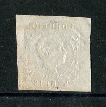 1862/4 - Afinsa nº 14. D. Luís I. Selo de 5 reis usado. Cunho I. Boas margens. Em boas condições. Precursor dos Açores - Carimbo 50 - Ponta Delgada. EXEMPLAR NORMAL.