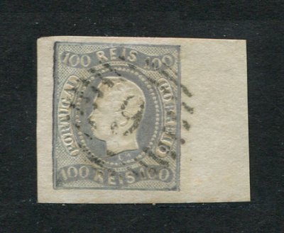 1866/7 - Afinsa nº 25. D. Luís I, fita curva. EXEMPLAR DE LUXO. Selo de 100 reis usado. Boas margens. Tipo I. Com carimbo nº 9 - Alverca (RARO). Em boas condições.