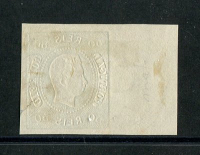 1866/7 - Afinsa nº 23. D. Luís I, fita curva. EXEMPLAR DE LUXO. Selo de 50 reis usado. Boas margens, BORDO DE FOLHA. Em boas condições.