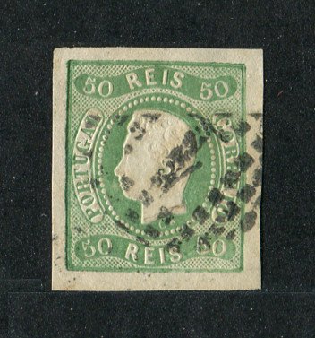 1866/7 - Afinsa nº 23. D. Luís I, fita curva. EXEMPLAR DE LUXO. Selo de 50 reis usado. Boas margens. Em boas condições.