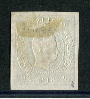 1866/7 - Afinsa nº 23. D. Luís I, fita curva. Selo de 50 reis usado. Boas margens. Em boas condições. EXEMPLAR NORMAL.